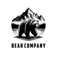 logo design bear mountain view, black and white background vector