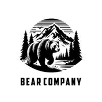 logo design bear mountain view, black and white background, vector