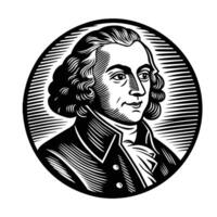 Engraved Portrait in Historical Formal Attire within Decorative Circular Frame vector