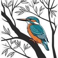 Vibrant Kingfisher on Artistic Branch Design vector