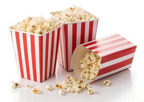 Red and White Popcorn Bucket Isolated on White Background photo