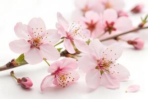 Spring Sakura Blooms Isolated on White photo
