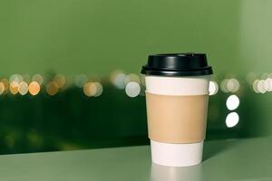 Classic Paper Coffee Cup with Blank Sleeve and Black Lid photo