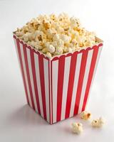 Red and White Popcorn Box Isolated on White Background photo