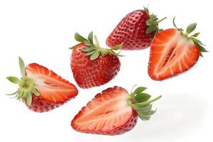Multiple Strawberries in Motion Isolated on White photo
