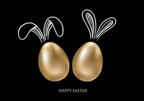 Set of rabbits's ears with Gold eggs. Happy Easter. Hand drawn illustration vector
