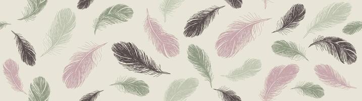 Feathers pattern. Hand drawn sketch style. vector