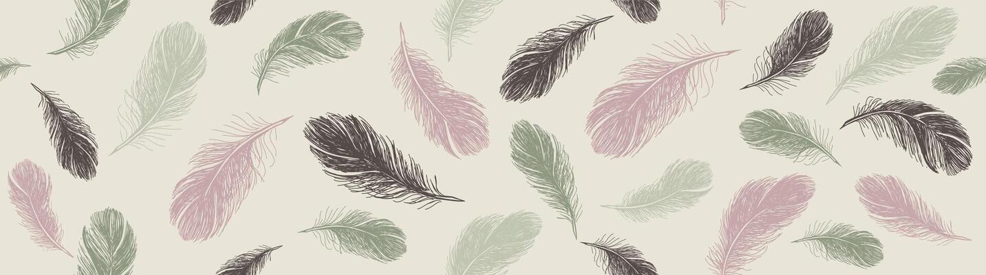 Feathers pattern. Hand drawn sketch style.