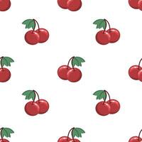 Seamless pattern, colorful cherries on twigs with leaves. Print, fruit background, textile vector