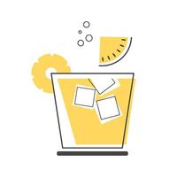 Refreshing cocktail with pineapple, lemon and ice cubes. Summer drink. Illustration, icon. vector