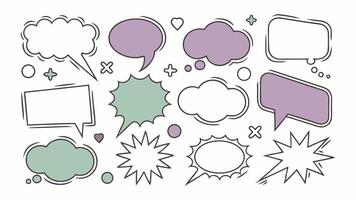 Set of vintage frames and labels with speech bubbles and comic-style design elements for communication and dialogue vector