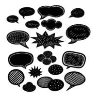Set of comic speech bubbles with food, fruit, and nature elements in a seamless, vintage design featuring cocoa, chocolate, and nuts vector