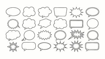 Hand-drawn speech bubbles set with vintage design and cartoon elements vector
