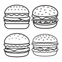 set of hamburger, set of illustration of hamburger, set of fast food icons, fast food set line art vector