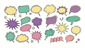 A colorful set of flowers and leaves with speech bubbles in a cartoon style, symbolizing communication and conversation through playful icons and dialogue boxes vector