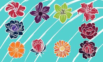 set of hand drawn flowers collection vector
