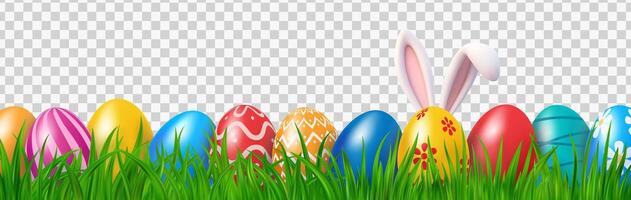 Easter bunny ears with easter eggs on meadow. vector