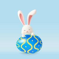 3d easter eggs with bunny ears on blue background vector
