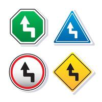Right reverse turn ahead sign board with some shapes inside isolated on white background. Traffic road sign vector