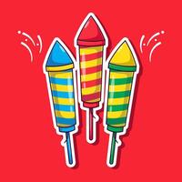 Firecracker rocket sticker illustration cartoon with some shape inside isolated. drawn cartoon with flat style concept vector