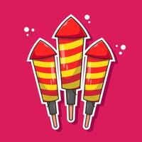 Cool cartoon of Firecracker rocket illustration icon sticker symbol with flat style concept design vector