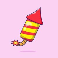 Flat illustration cartoon of cute firecracker rocket icon with flat style design concept vector