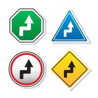Left reverse turn ahead sign board with some shapes inside isolated on white background. Flat design Traffic road sign vector