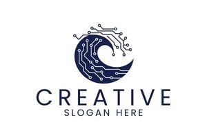Abstract Tech Wave Circuit Digital Logo Design Data Icon Idea Blue Dark Line vector