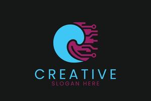 Abstract Tech Wave Logo Design Modern Digital Branding App Data Blue Icon Cyber vector