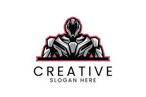 Powerful Robot Logo Design Strong Futuristic Grey art icon mask cool tech metal vector