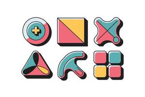 Modern Geometric Shapes Abstract Design Art red bold pink teal blue line vector