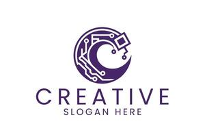 Abstract Tech Logo Design Purple Circuit Board icon line style clean shape curve vector