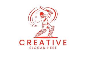 Dynamic Cricket Player Action Logo Design Red Graphic ball game team icon speed vector