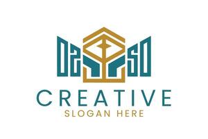 Abstract Gold Teal Geometric Logo Design Modern art icon style shape lines image vector