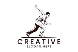 Dynamic Cricket Bowler Action Pose Logo Design game ball fast team icon match vector