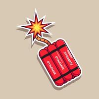 Drawn cartoon of detonate dynamite stick bomb sticker icon illustration with flat style concept design vector