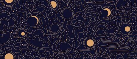 Sun, moon seamless art pattern. Night esoteric sky vector