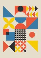 Minimal vintage 20s geometric design posters, wall art, template, layout with primitive shapes elements. Bauhaus retro pattern vector