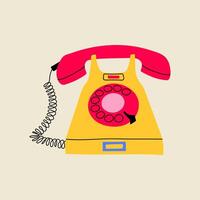Vintage and retro phone flat line style illustration. Hand drawn graphic old technology element. vector