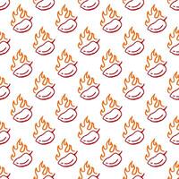 burning chilli pepper pattern. fire chilli pattern. outline style chili pattern. hand drawn doodle chili. hot chilli seamless pattern suitable for print, seasoning pack, or wrapping paper. vector