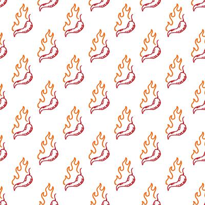 burning chilli pepper pattern. fire chilli pattern. hot chilli seamless pattern suitable for print, seasoning pack, or wrapping paper. hand drawn doodle chili. outline style chili pattern.