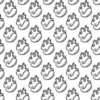 burning chilli pepper pattern. hand drawn doodle chili. fire chilli pattern. outline style chili pattern. hot chilli seamless pattern suitable for print, seasoning pack, or wrapping paper. vector