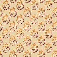 fire chilli pattern. hot chilli seamless pattern suitable for print, seasoning pack, or wrapping paper. burning chilli pepper pattern. hand drawn doodle chili. outline style chili pattern. vector