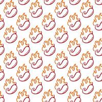 burning chilli pepper pattern. fire chilli pattern. outline style chili pattern. hot chilli seamless pattern suitable for print, seasoning pack, or wrapping paper. hand drawn doodle chili. vector
