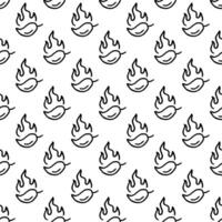burning chilli pepper pattern. hand drawn doodle chili. outline style chili pattern. fire chilli pattern. hot chilli seamless pattern suitable for print, seasoning pack, or wrapping paper. vector