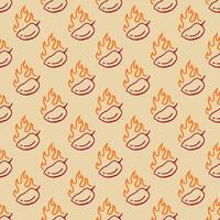 fire chilli pattern. hot chilli seamless pattern suitable for print, seasoning pack, or wrapping paper. burning chilli pepper pattern. outline style chili pattern. hand drawn doodle chili. vector