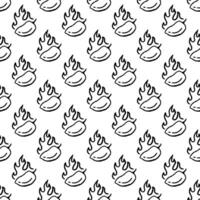 burning chilli pepper pattern. hand drawn doodle chili. hot chilli seamless pattern suitable for print, seasoning pack, or wrapping paper. fire chilli pattern. outline style chili pattern. vector