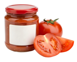 Fresh Tomato Sauce Jar with Whole and Sliced Tomatoes png