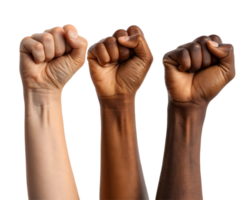 Diverse Raised Fists Symbolizing Unity, Diversity, and Social Justice png