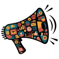 A megaphone with icons on it vector